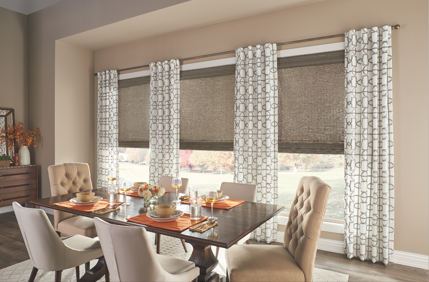 Fabric Roman Shades Covering a Kitchen Window